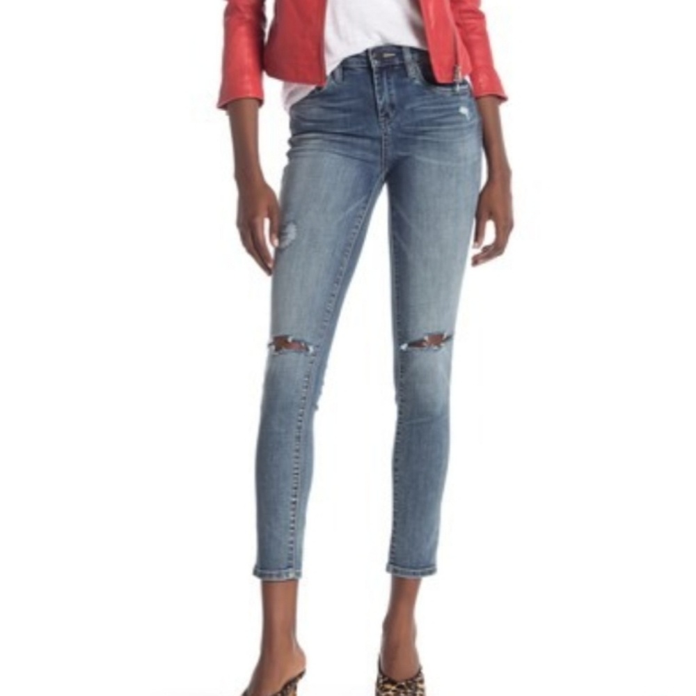 BLANKNYC Denim Distressed Mid Rise Skinny Jeans